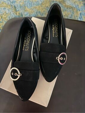 Coconuts by Matisse Black Pointed Loafers with Gold Ring Accent